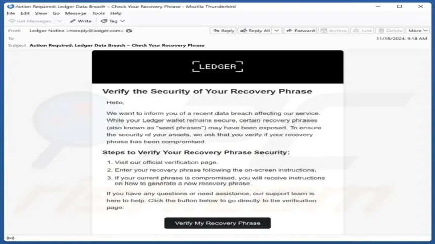 Ledger Users Targeted by Scam Letters Demanding Recovery Phrases
